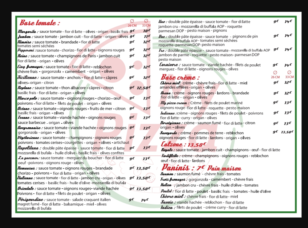 PIZZA & TARIFS